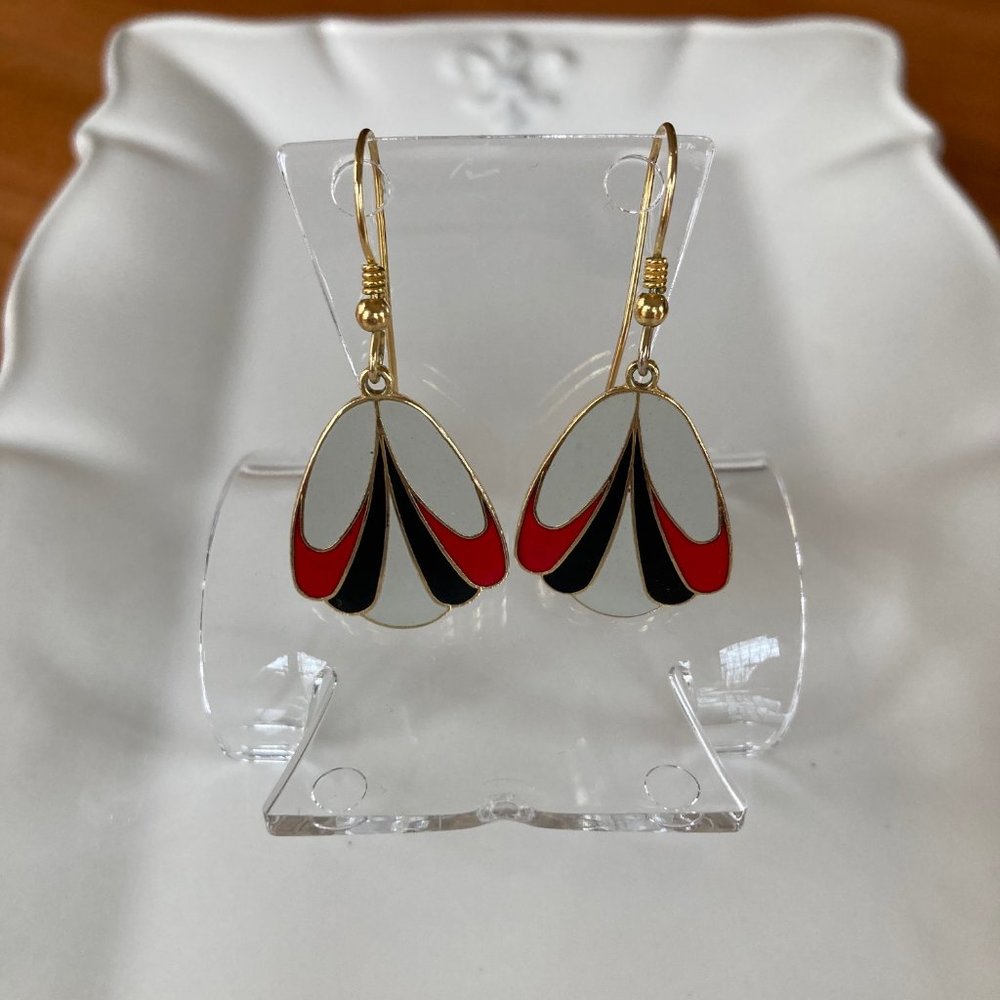 80’s Vintage Cloisonné Enamel Red, Black and Gray Earrings